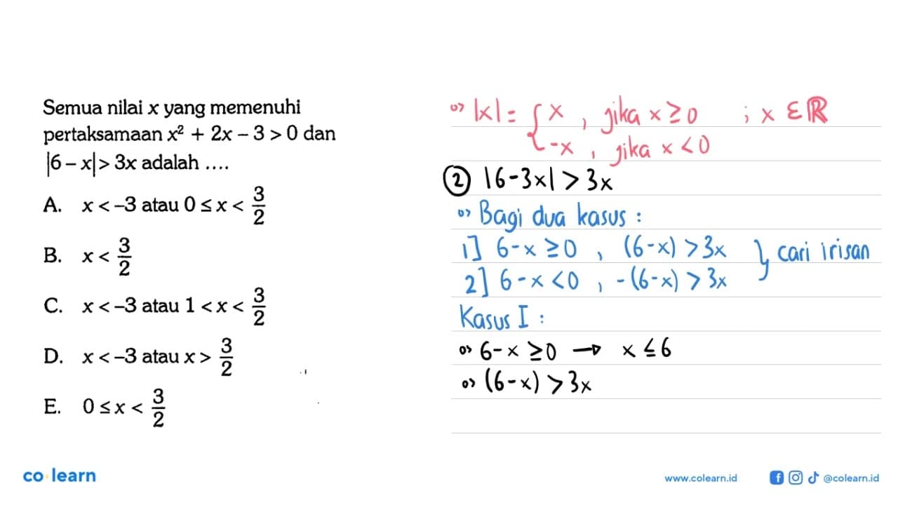 Semua nilai x yang memenuhi pertaksamaan x^2+2x-3>0 dan