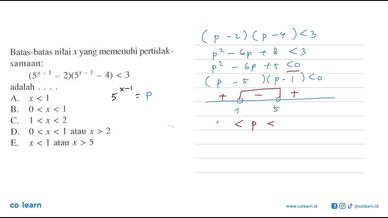 Batas-batas nilai X yang memenuhi pertidaksamaan: (5^-1