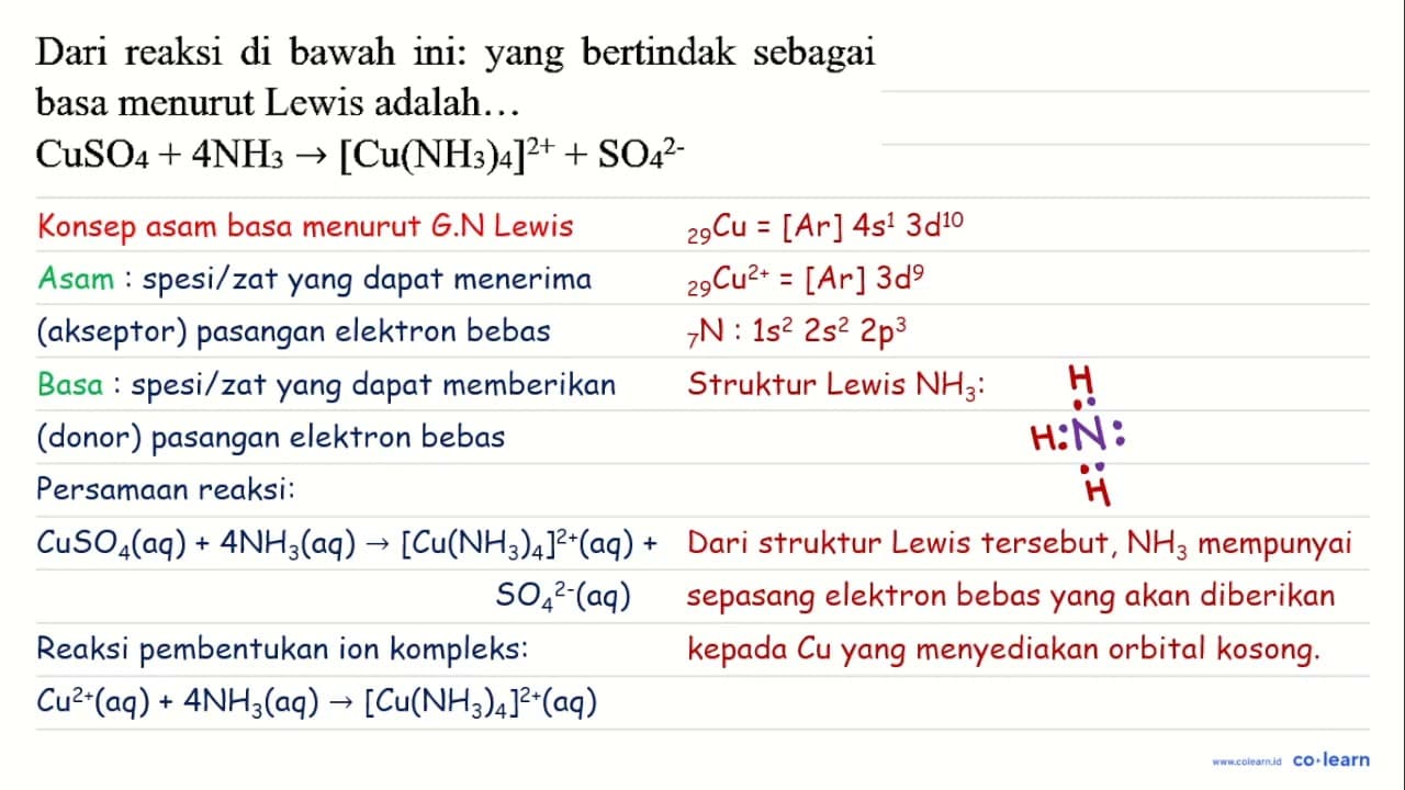 Dari reaksi di bawah ini: yang bertindak sebagai basa