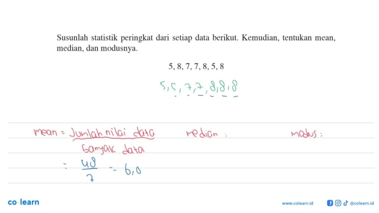 Susunlah statistik peringkat dari setiap data berikut