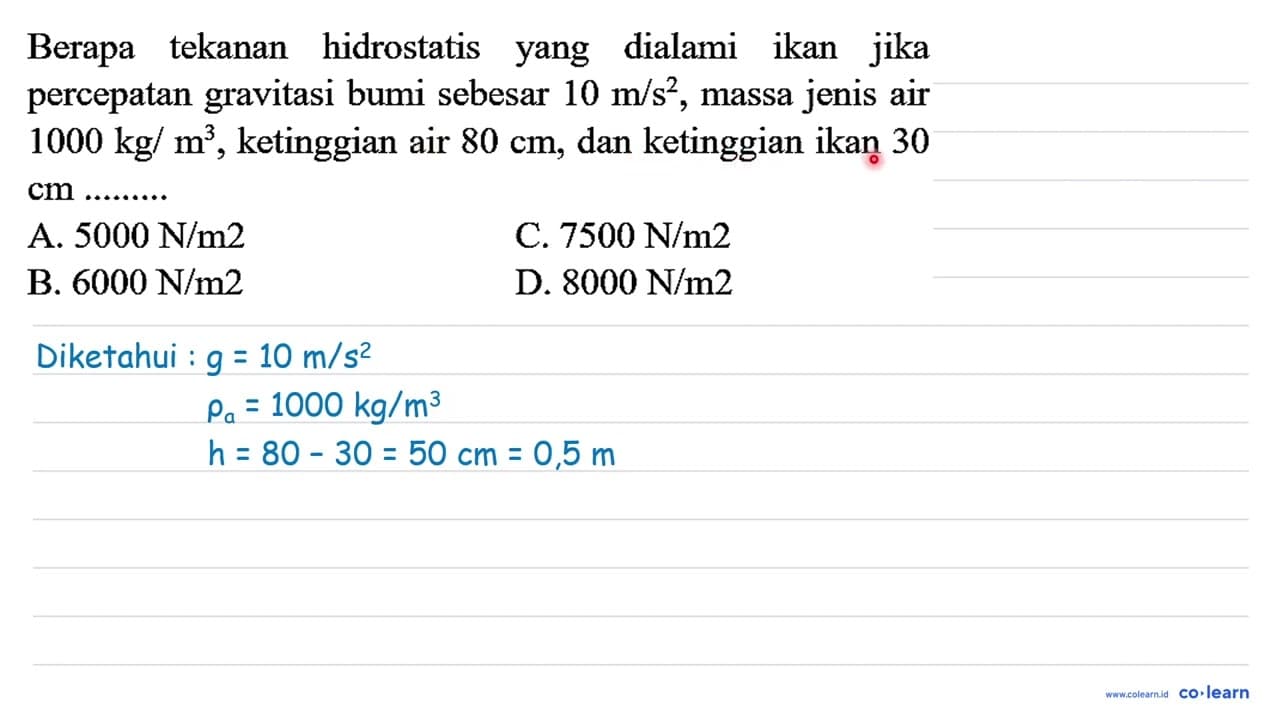 Berapa tekanan hidrostatis yang dialami ikan jika