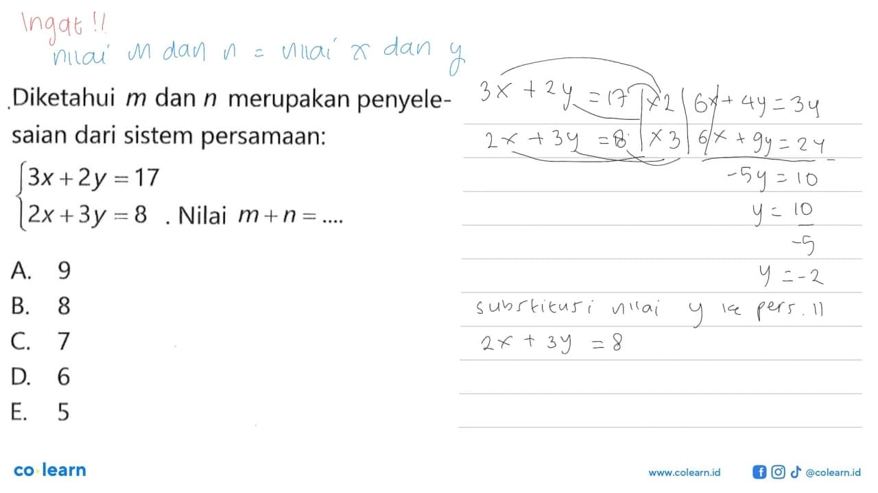 Diketahui m dan n merupakan penyelesaian dari sistem