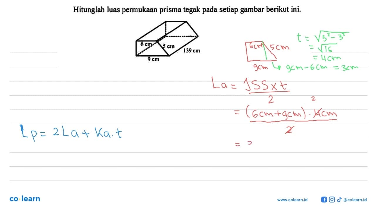 Hitunglah luas permukaan prisma tegak pada setiap gambar