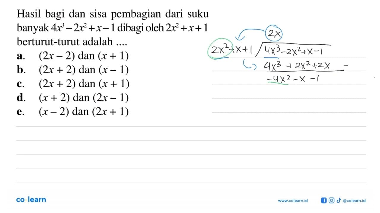 Hasil bagi dan sisa pembagian dari suku banyak