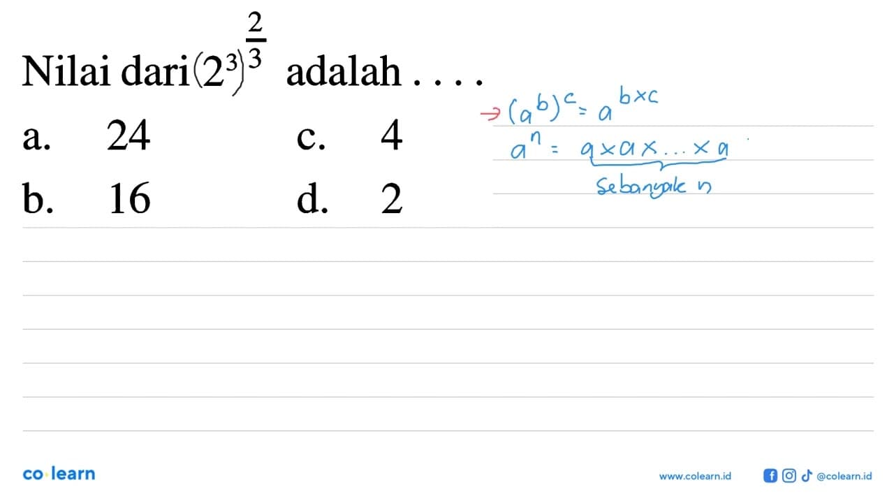 Nilai dari 2^(3 2/3) adalah