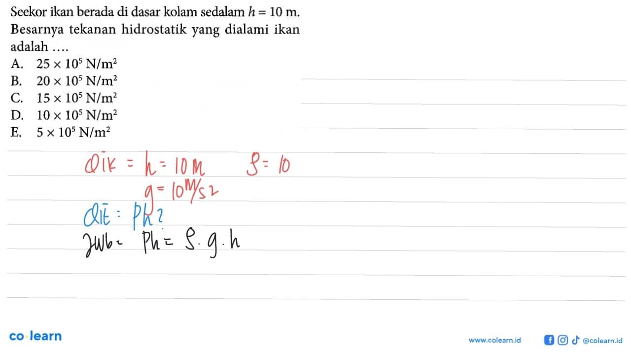 Seekor ikan berada di dasar kolam sedalam h = 10 m.