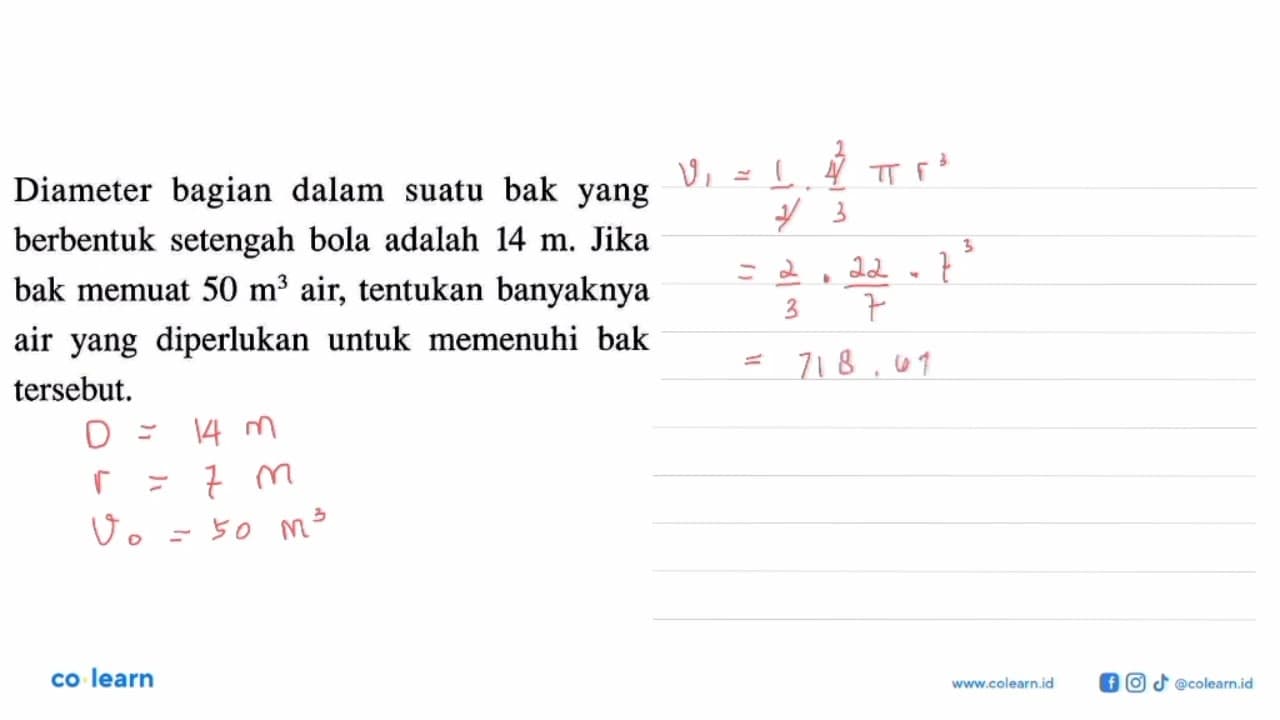 Diameter bagian dalam suatu bak yang berbentuk setengah