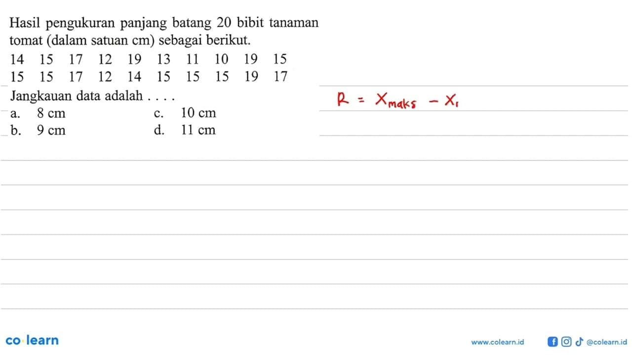 Hasil pengukuran panjang batang 20 bibit tanaman tomat