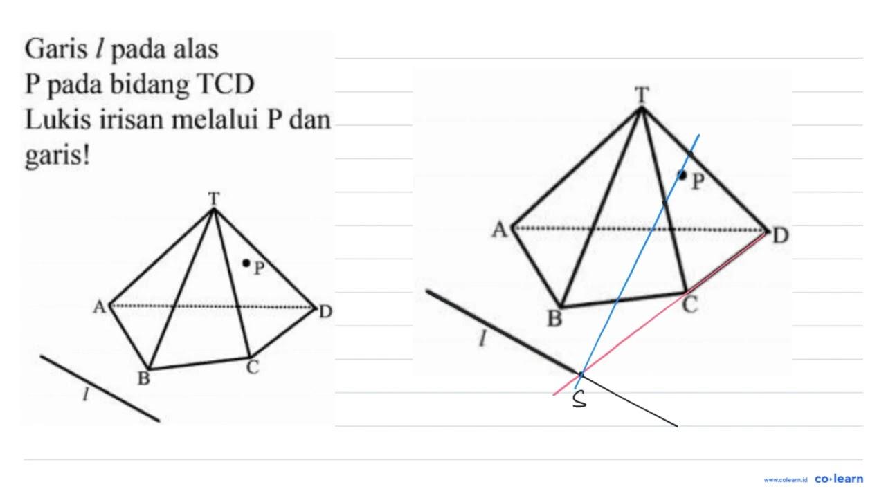 Garis l pada alas P pada bidang TCD Lukis irisan melalui P