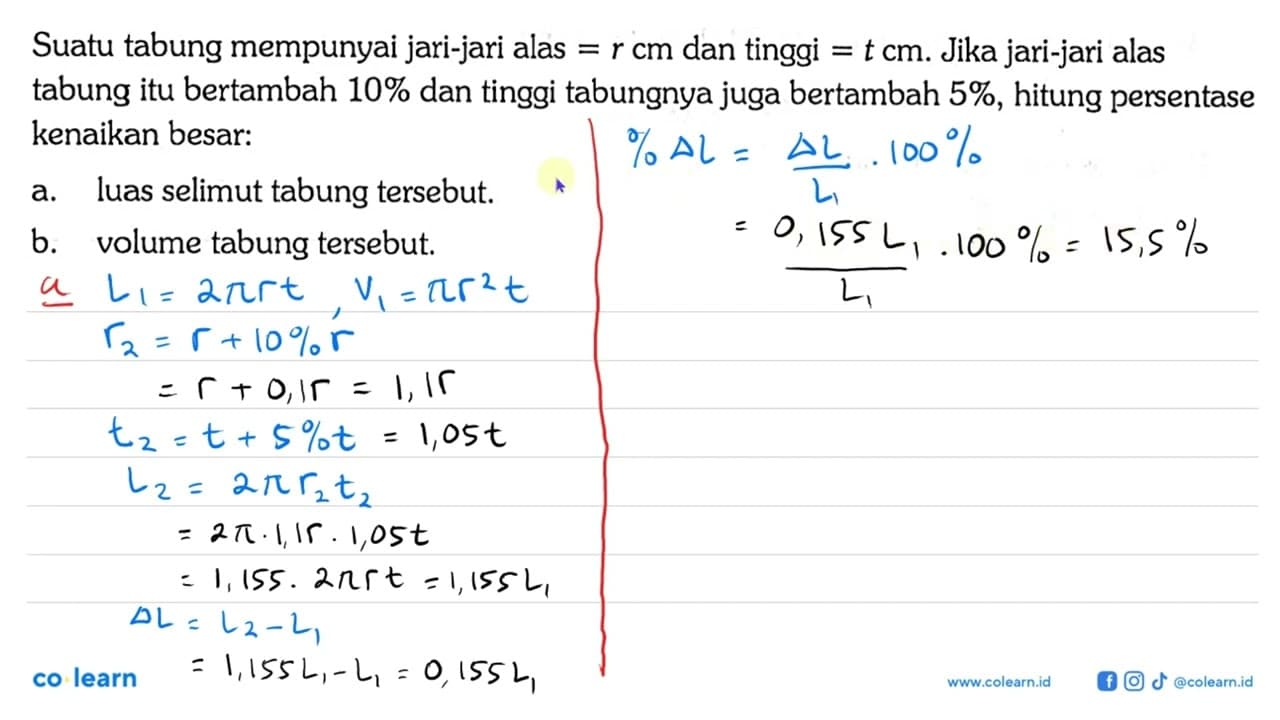 Suatu tabung mempunyai jari-jari alas = r cm dan tinggi = t