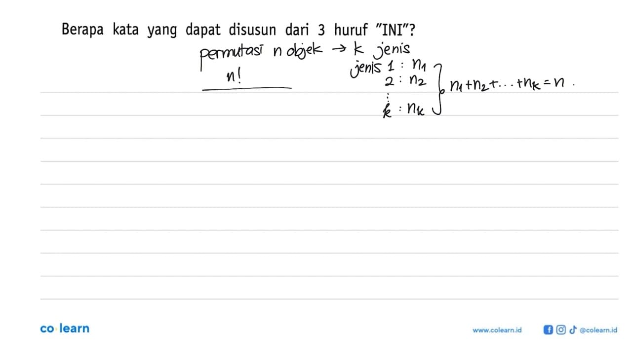 Berapa kata yang dapat disusun dari 3 huruf 'INI'?