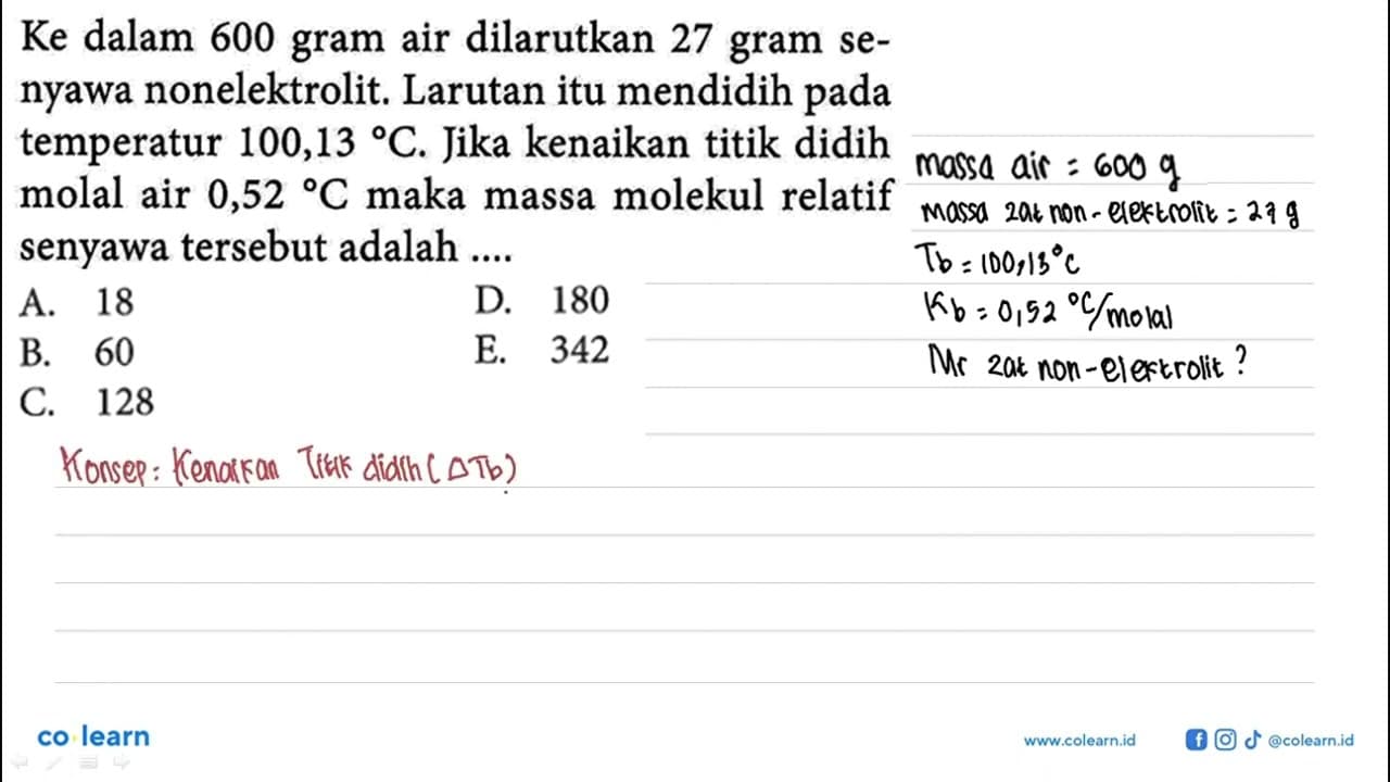 Ke dalam 600 gram air dilarutkan 27 gram senyawa