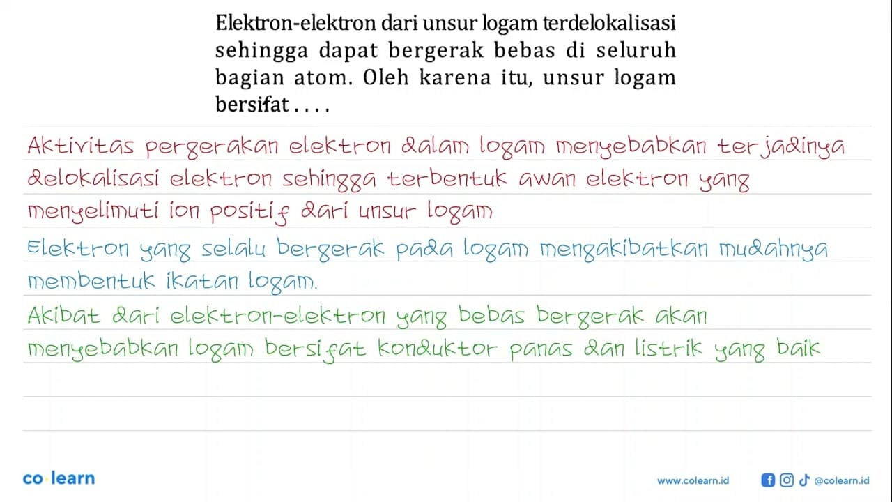 Elektron-elektron dari unsur logam terdelokalisasi sehingga