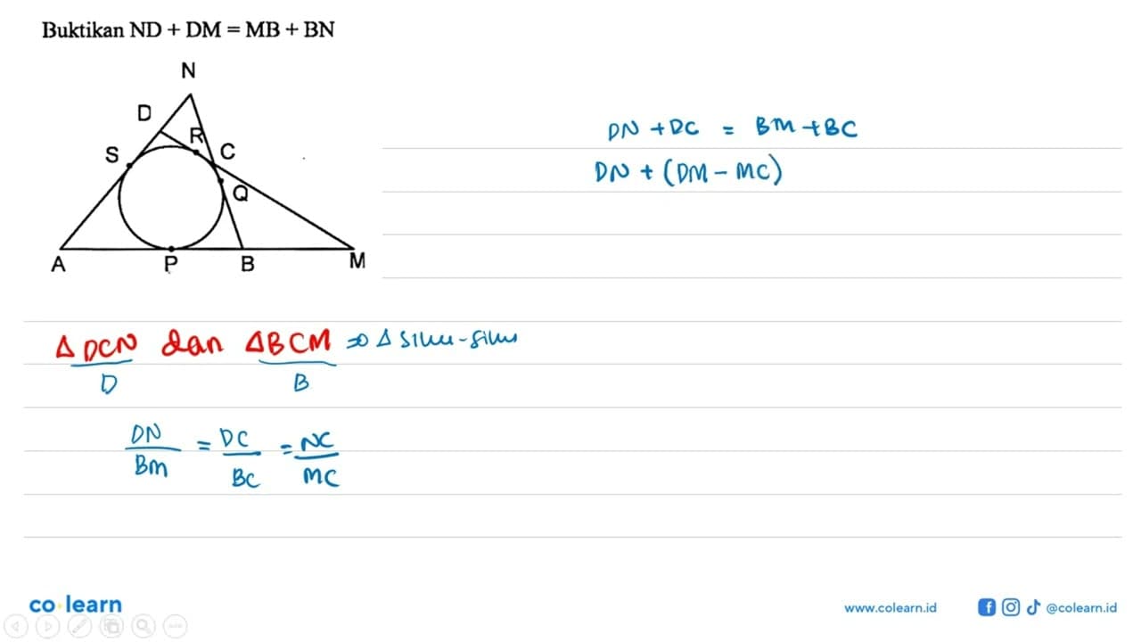 Buktikan ND+DM = MB+BN segitiga NAB DAM lingkaran PQRS