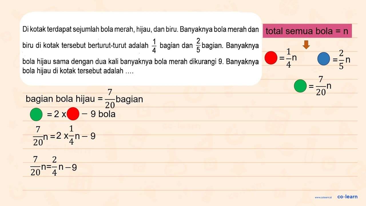 Di kotak terdapat sejumlah bola merah, hijau, dan biru.