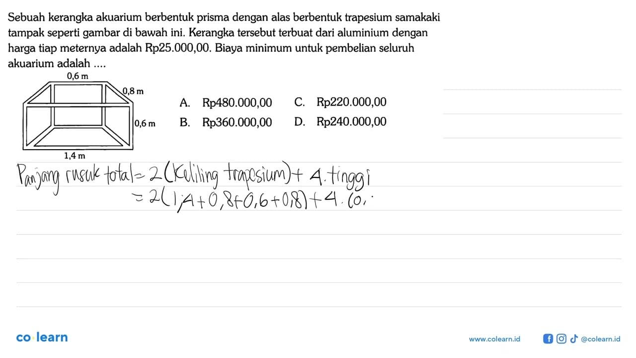 Sebuah kerangka akuarium berbentuk prisma dengan alas