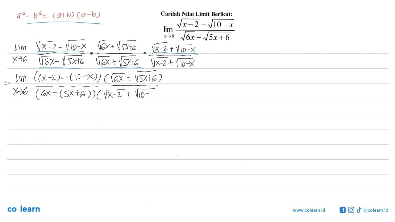 Carilah Nilai Limit Berikut: limit x->6