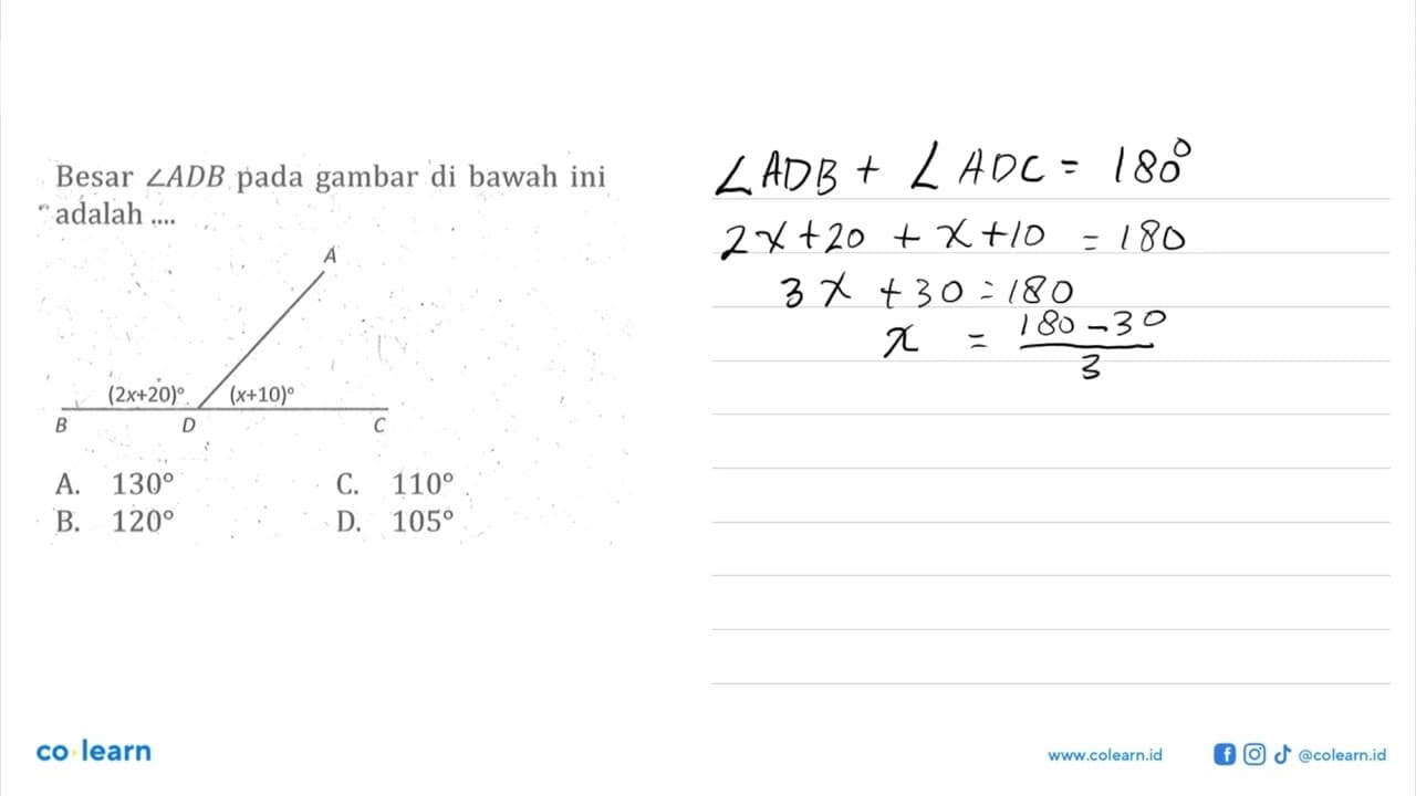 Besar sudut ADB pada gambar di bawah ini adalah ....
