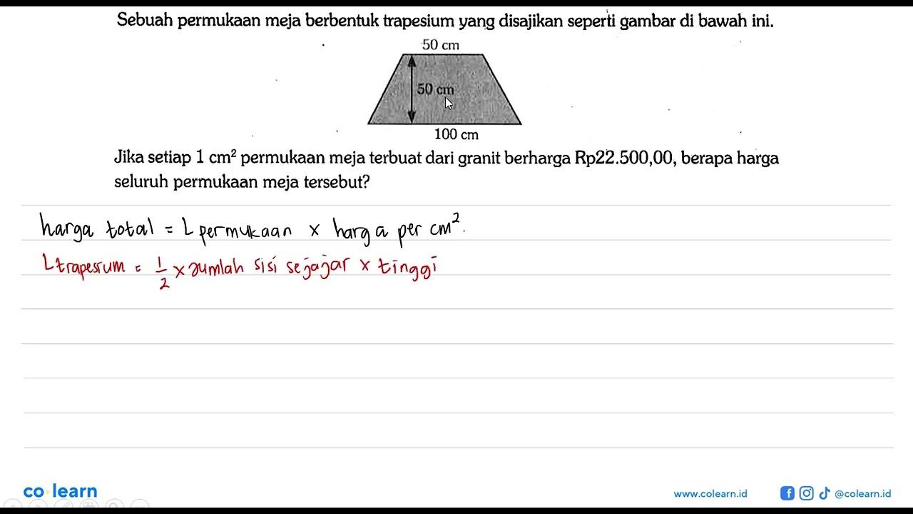 Sebuah permukaan meja berbentuk trapesium yang disajikan