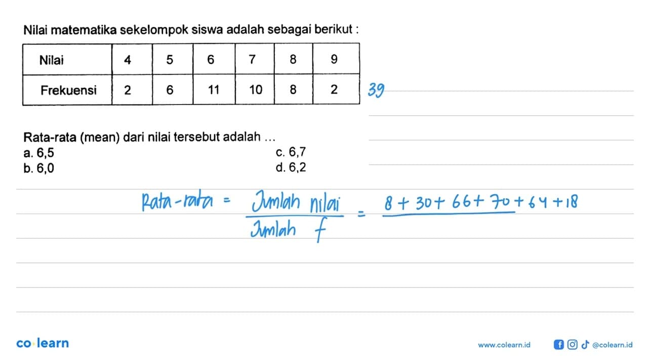 Nilai matematika sekelompok siswa adalah sebagai berikut