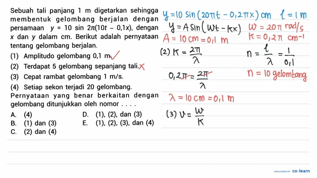 Sebuah tali panjang 1 m digetarkan sehingga membentuk