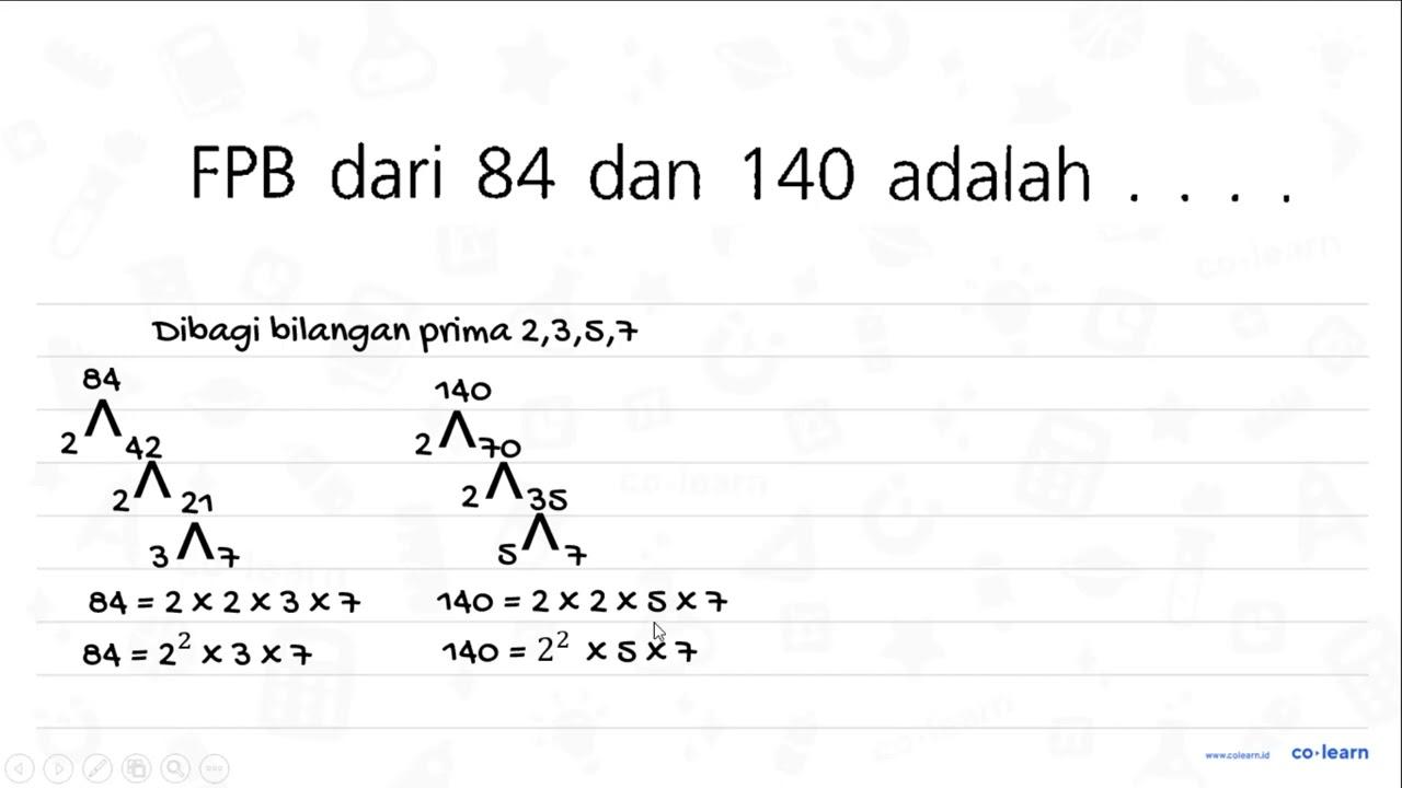 FPB dari 84 dan 140 adalah . . . .