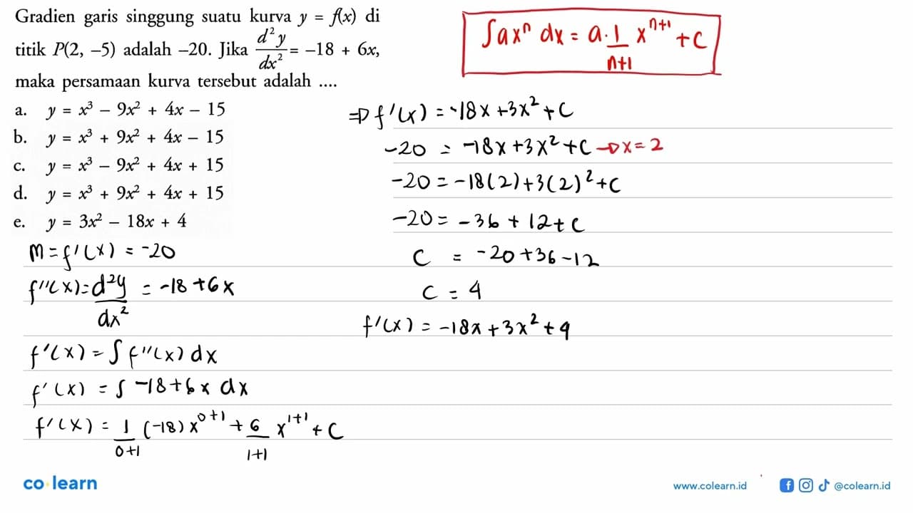 Gradien garis singgung suatu kurva y=f(x) di titik P(2,-5)