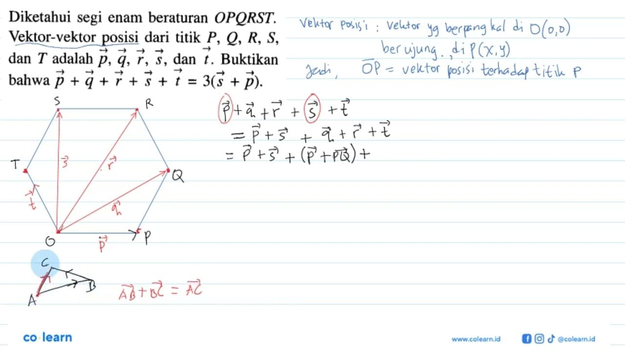 Diketahui segi enam beraturan OPQRST. Vektor-vektor posisi