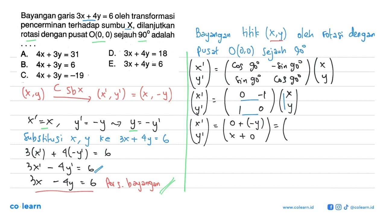 Bayangan garis 3x+4y=6 oleh transformasi pencerminan