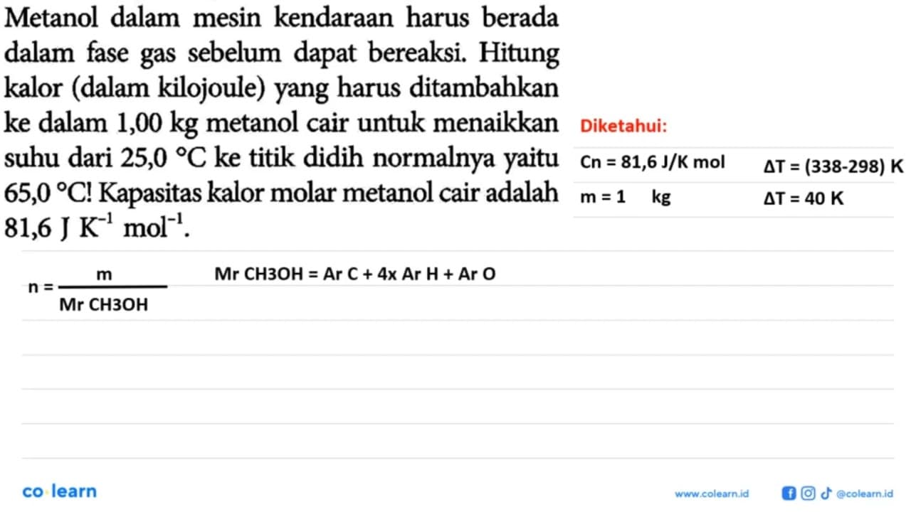 Metanol dalam mesin kendaraan harus berada dalam fase gas