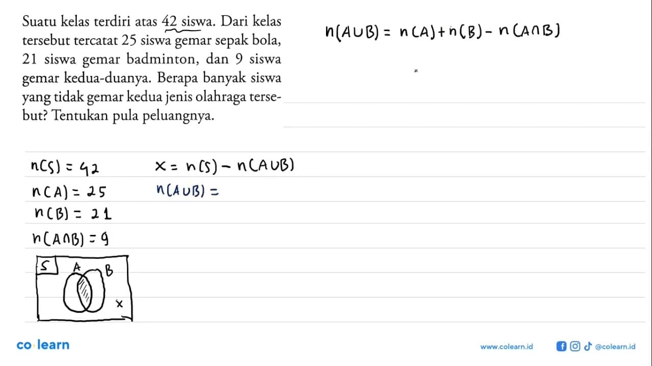 Suatu kelas terdiri atas 42 siswa. Dari kelas tersebut