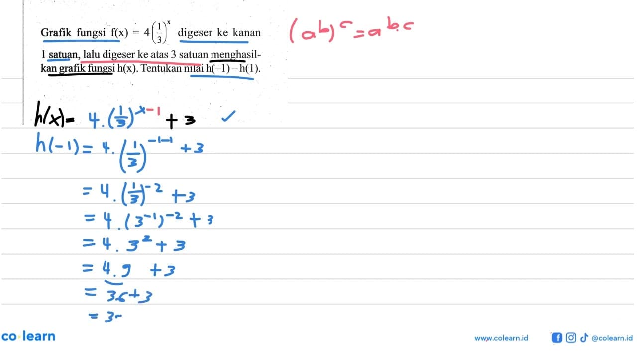 Grafik fungsi f(x) = 4(1/3)^x digeser ke kanan 1 satuan,