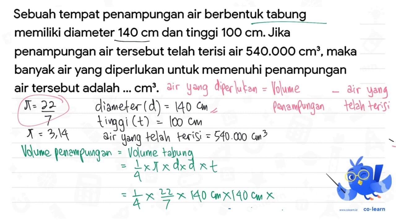 Sebuah tempat penampungan air berbentuk tabung memiliki