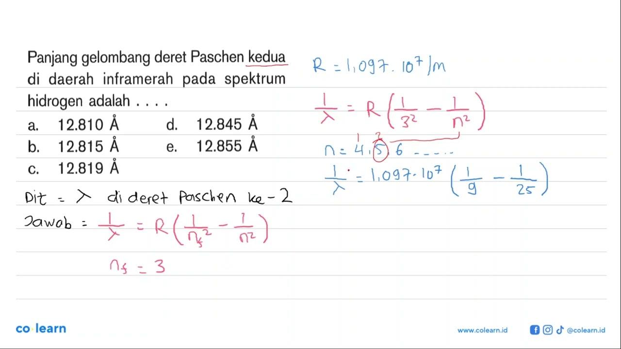 Panjang gelombang deret Paschen kedua di daerah inframerah