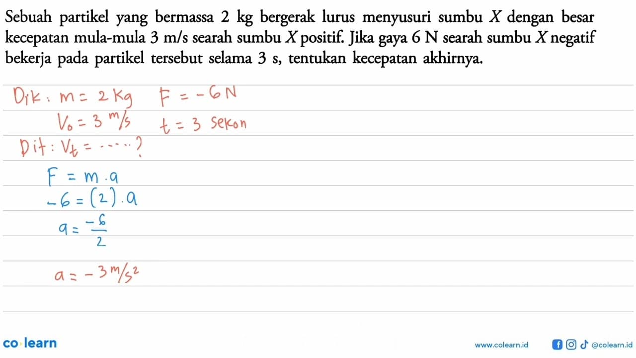 Sebuah partikel yang bermassa 2 kg bergerak lurus menyusuri