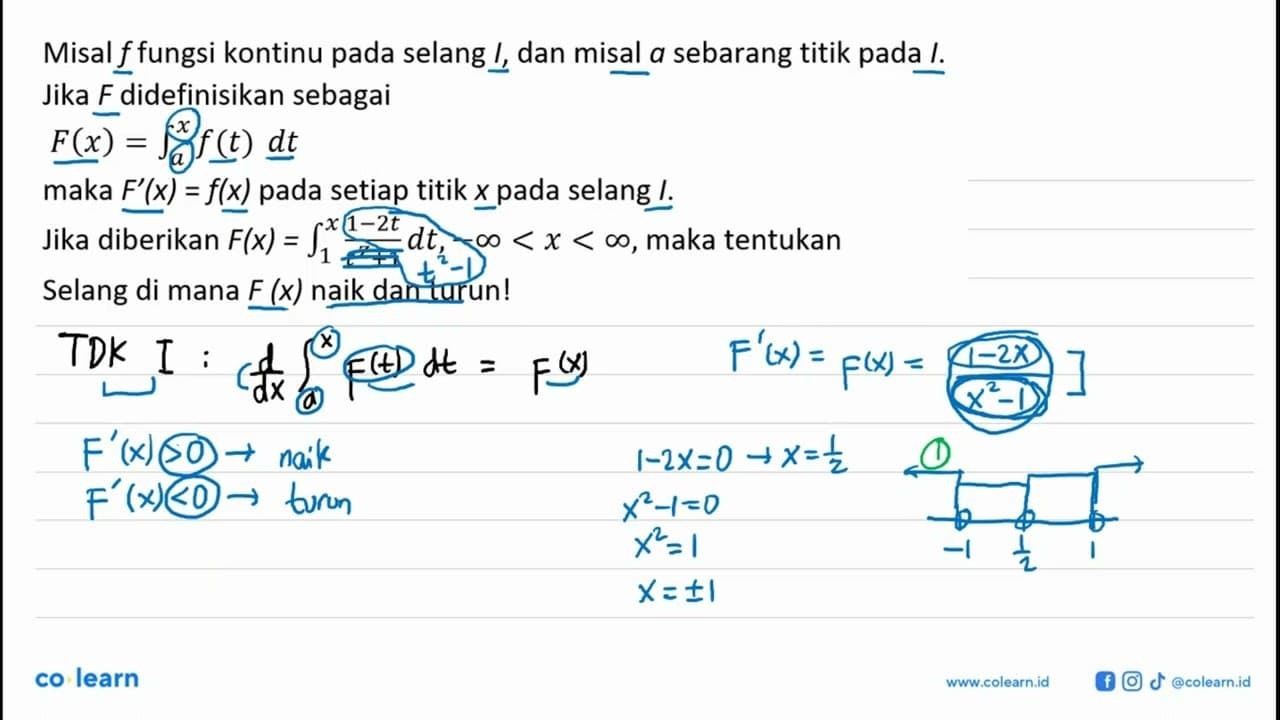 Misal f fungsi kontinu pada selang I, dan misal a sebarang