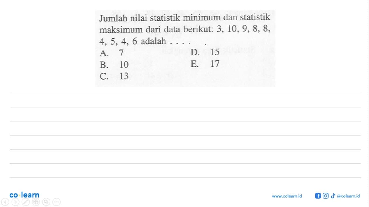 Jumlah nilai statistik minimum dan statistik maksimum dari