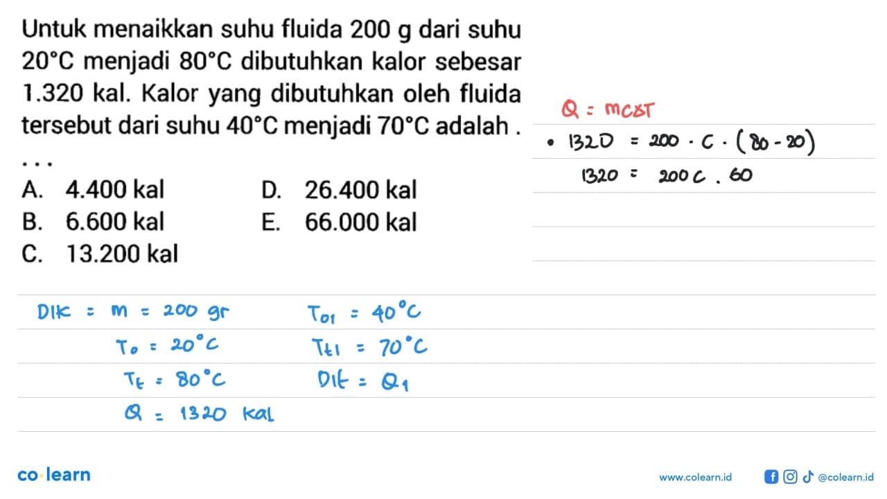 Untuk menaikkan suhu fluida 200 g dari suhu 20 C menjadi 80