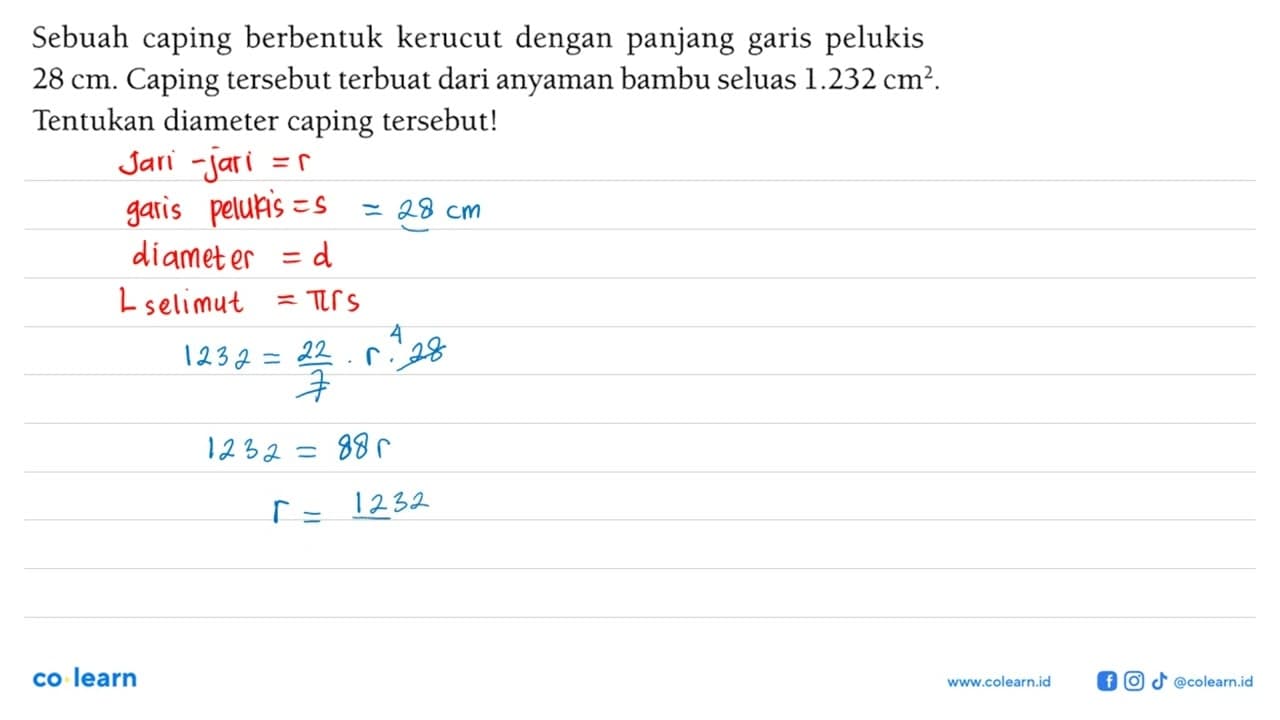 Sebuah caping berbentuk kerucut dengan panjang garis