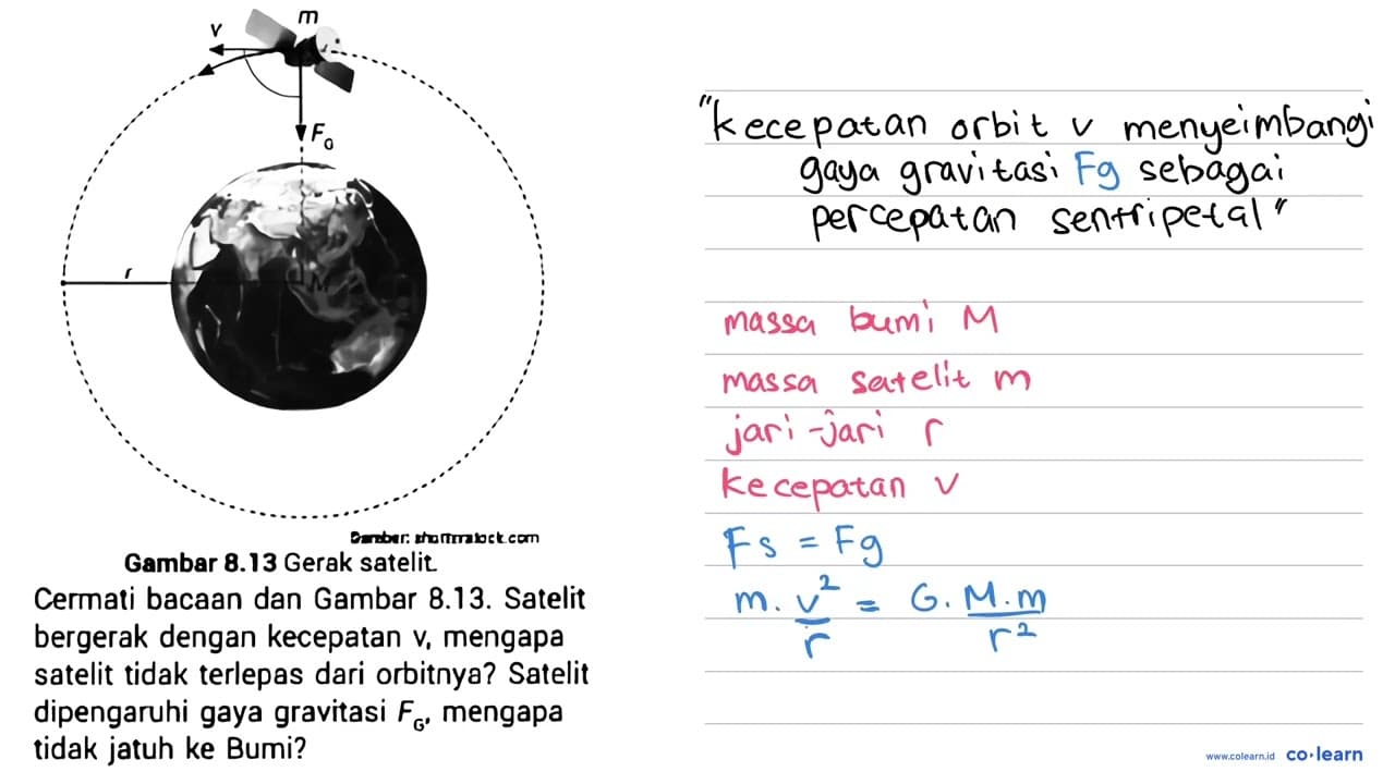 Gambar 8.13 Gerak satelit Cermati bacaan dan Gambar 8.13.