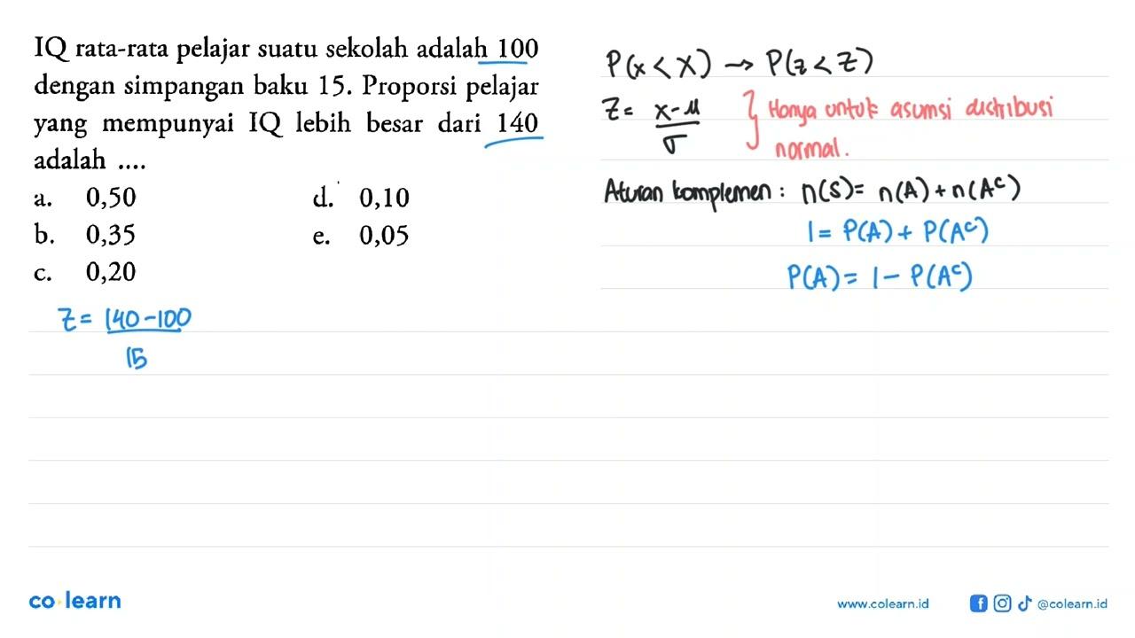 IQ rata-rata pelajar suatu sekolah adalah 100 dengan