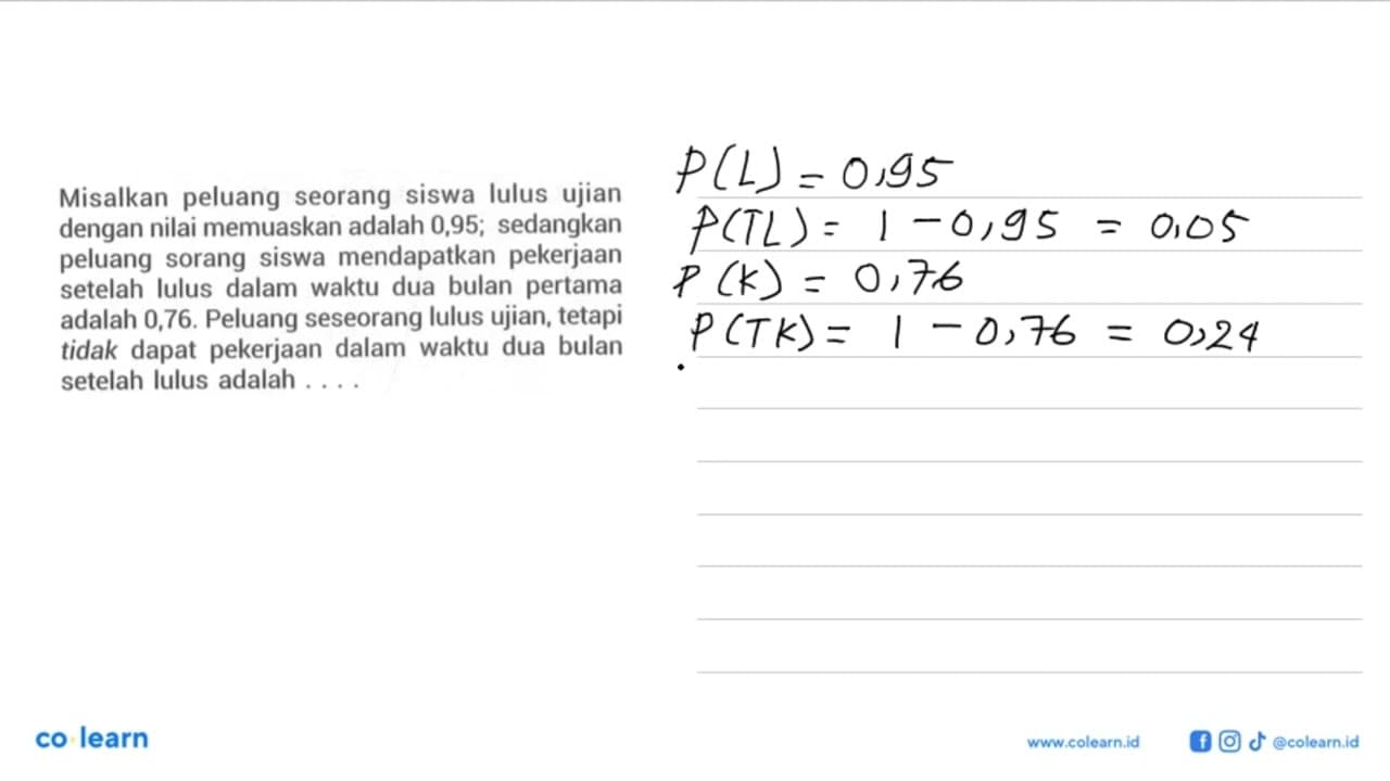 Misalkan peluang seorang siswa lulus ujian dengan nilai