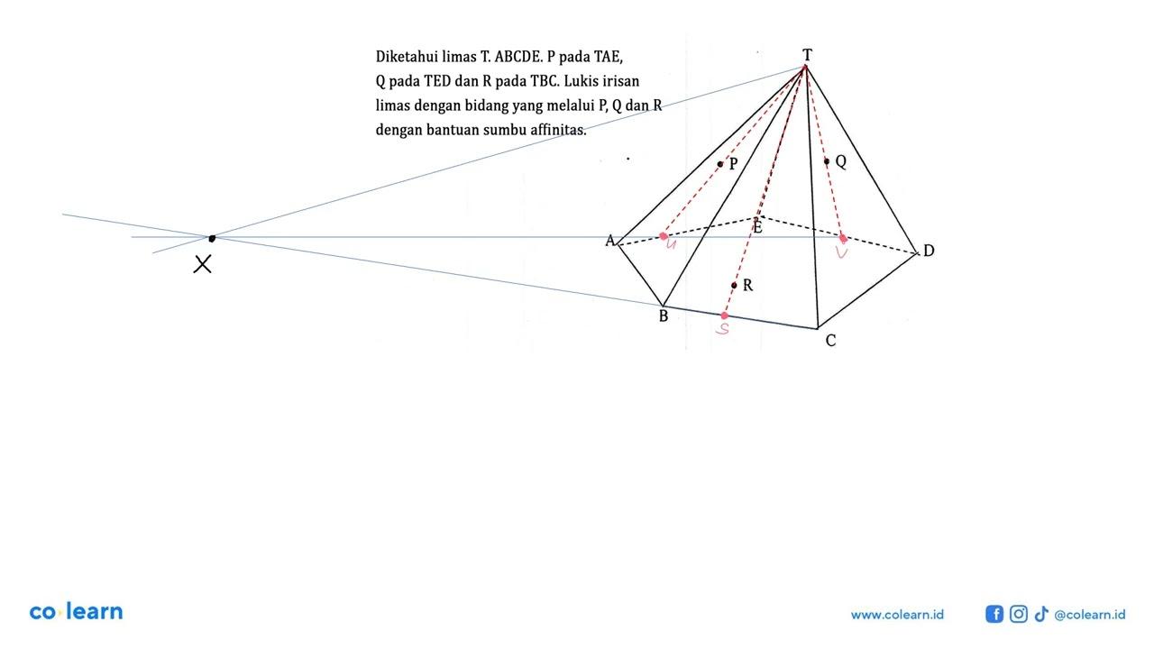 Diketahui limas T. ABCDE. P pada TAE, Q pada TED dan R pada