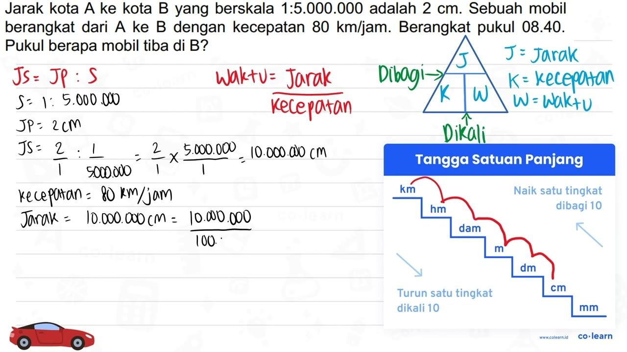 Jarak kota A ke kota B yang berskala 1:5.000.000 adalah 2