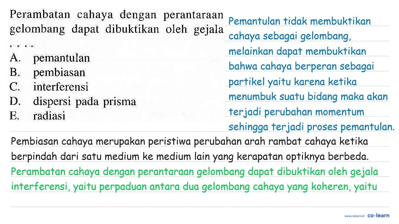 Perambatan cahaya dengan perantaraan gelombang dapat