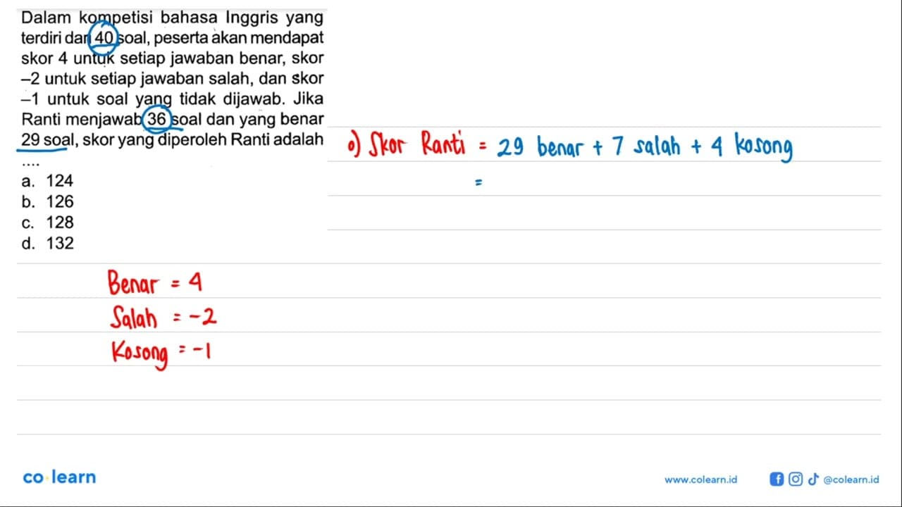 Dalam kompetisi bahasa Inggris yang terdiri dari 40 soal,