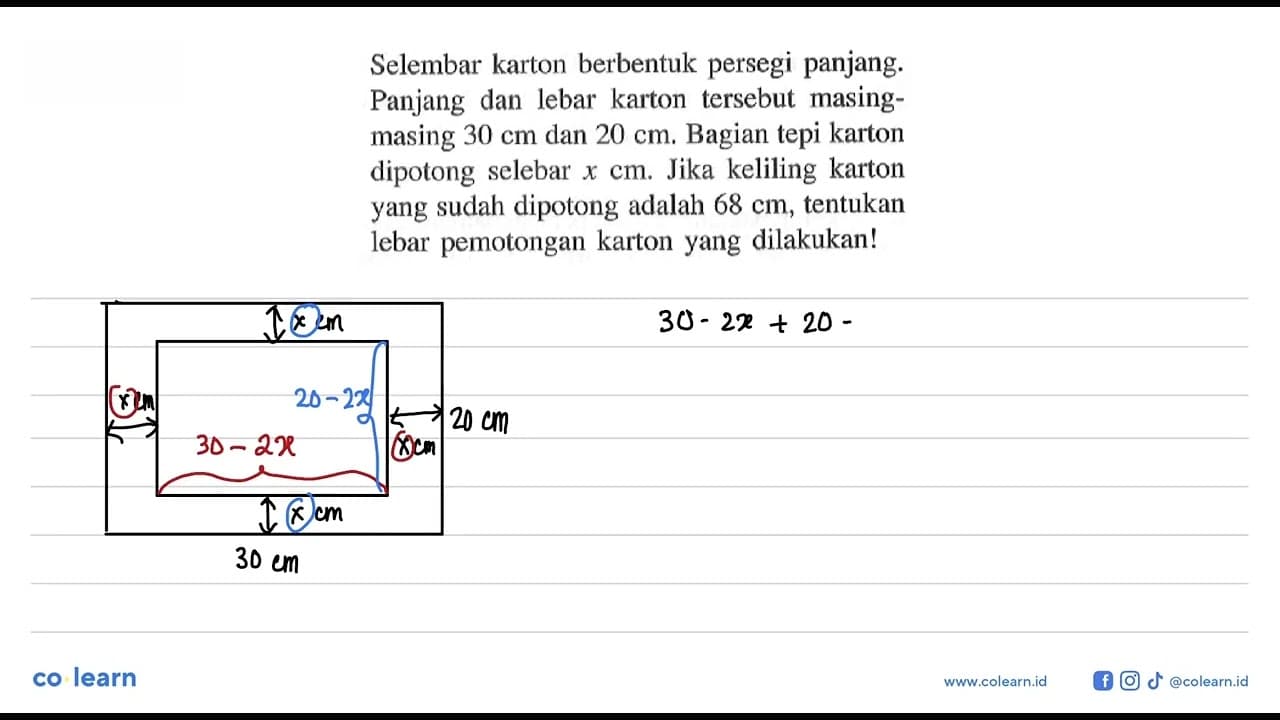 Selembar karton berbentuk persegi panjang. Panjang dan