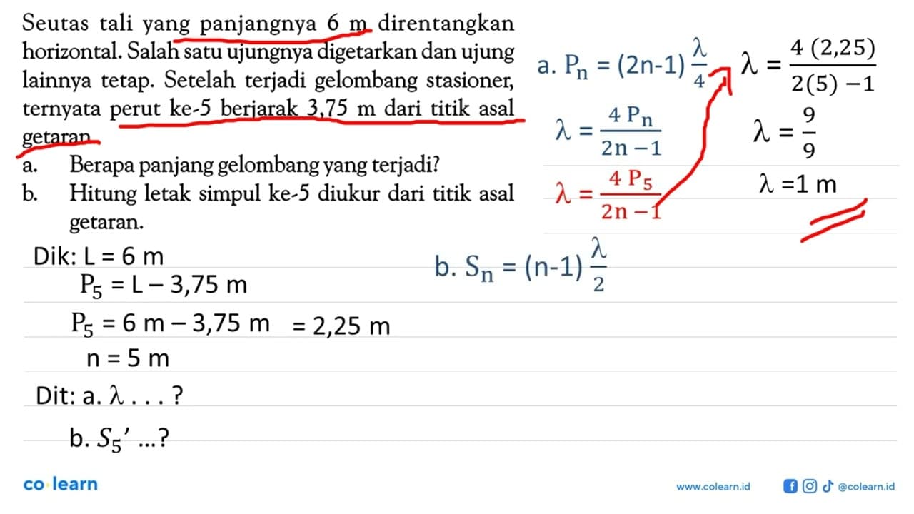 Seutas tali yang panjangnya 6 m direntangkan horizontal.