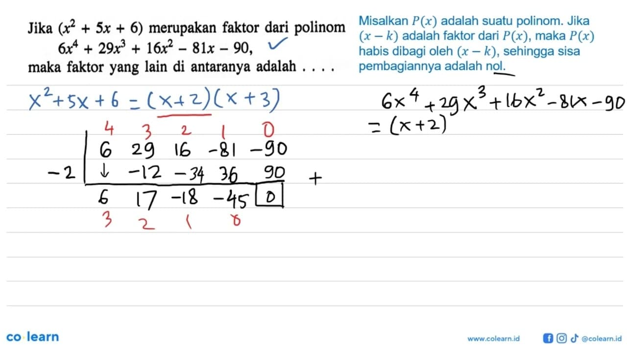 Jika (x^2+5x+6) merupakan faktor dari polinom