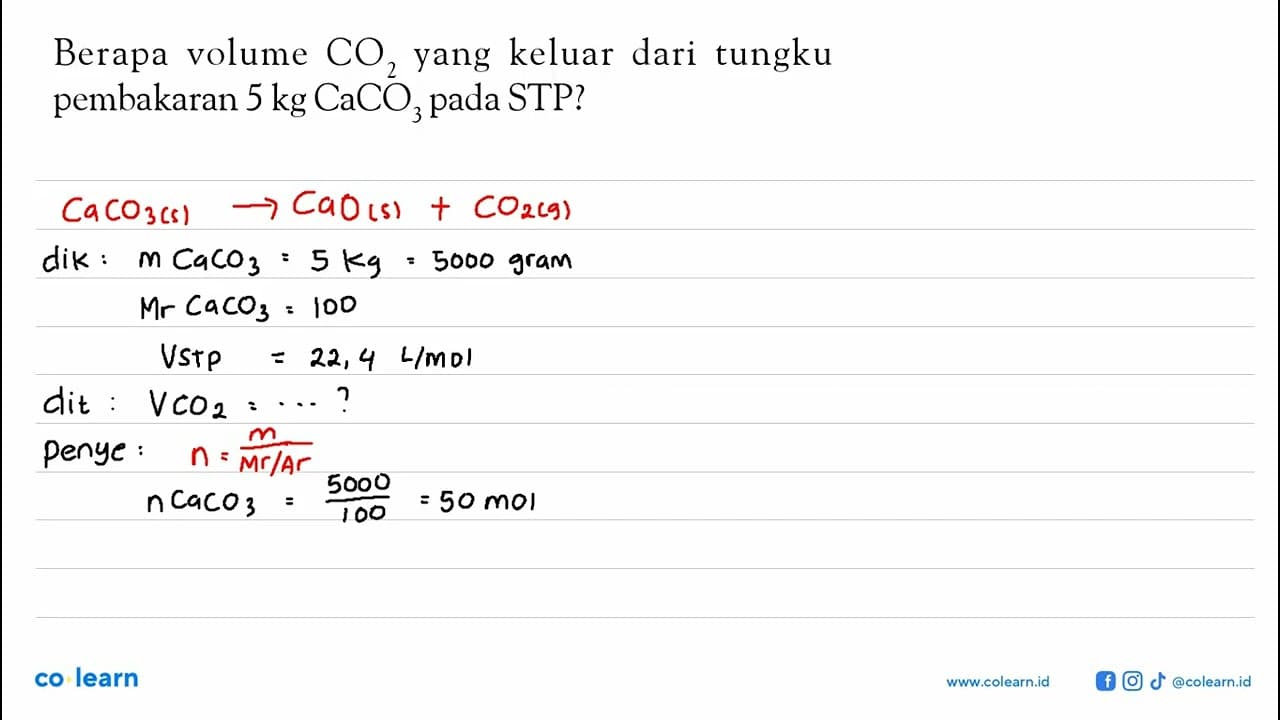 Berapa volume CO2 yang keluar dari tungku pembakaran 5 kg